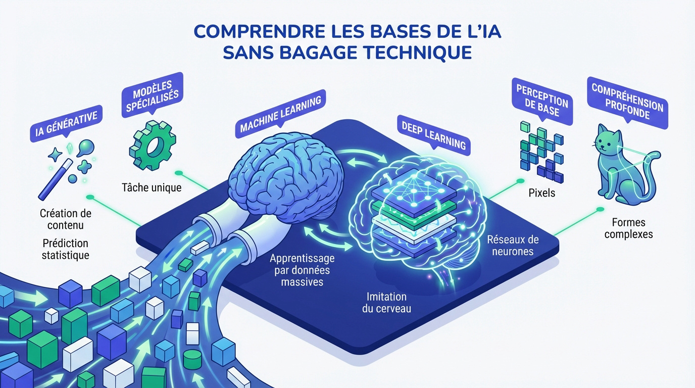 Schéma comparatif machine learning et deep learning
