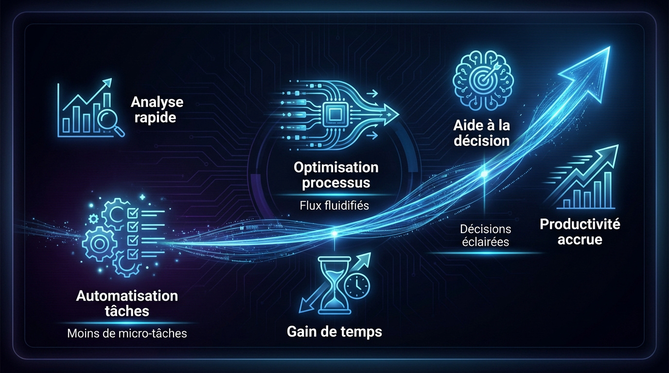 Illustration de l'intelligence artificielle optimisant la productivité au bureau