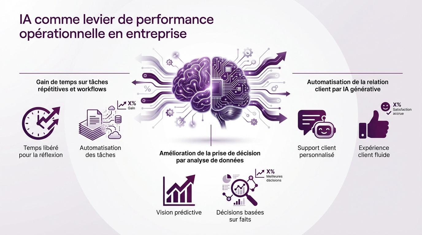 Représentation de l'intelligence artificielle optimisant les flux de travail en entreprise