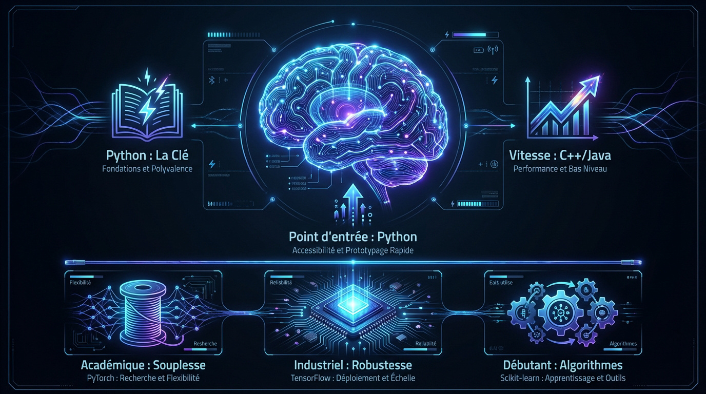Infographie présentant les bibliothèques et outils de programmation pour l'intelligence artificielle