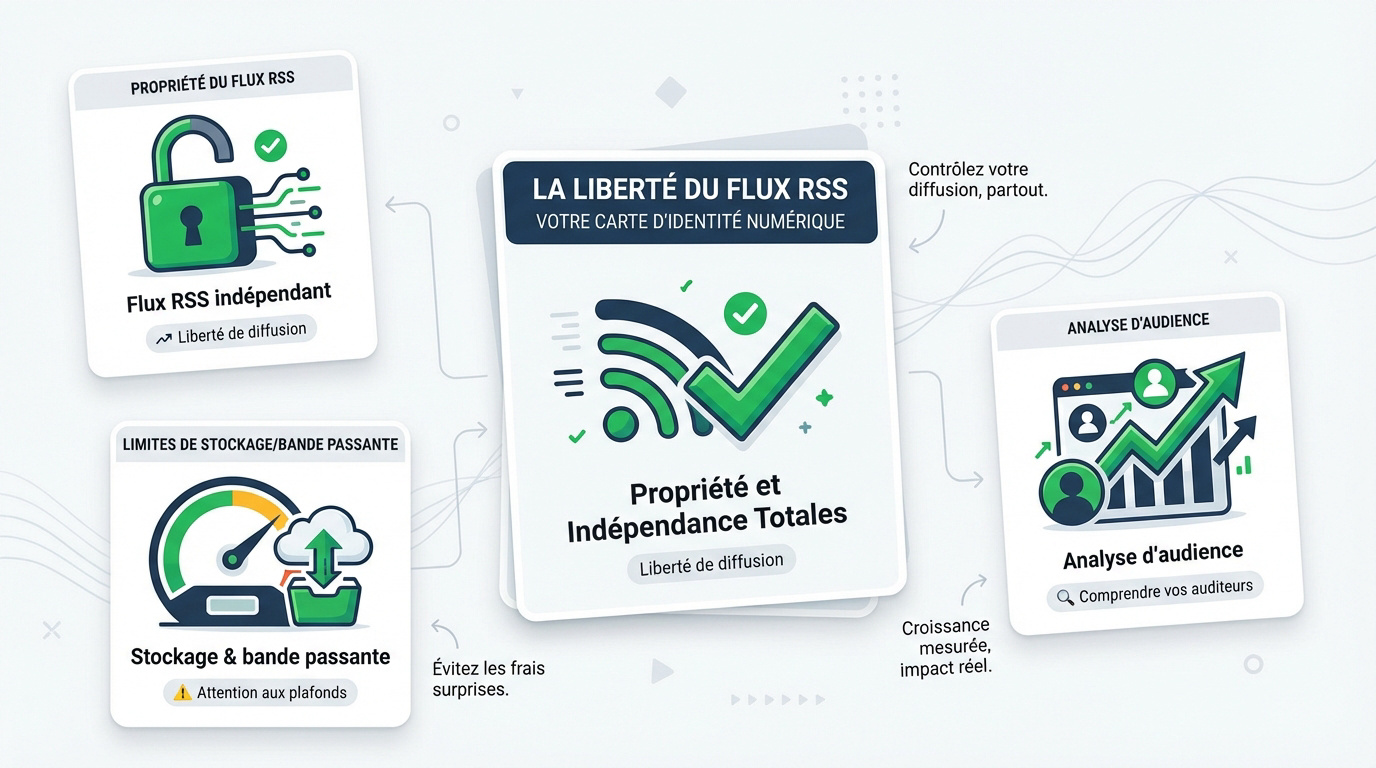 Illustration de la gestion d'un flux RSS pour podcast